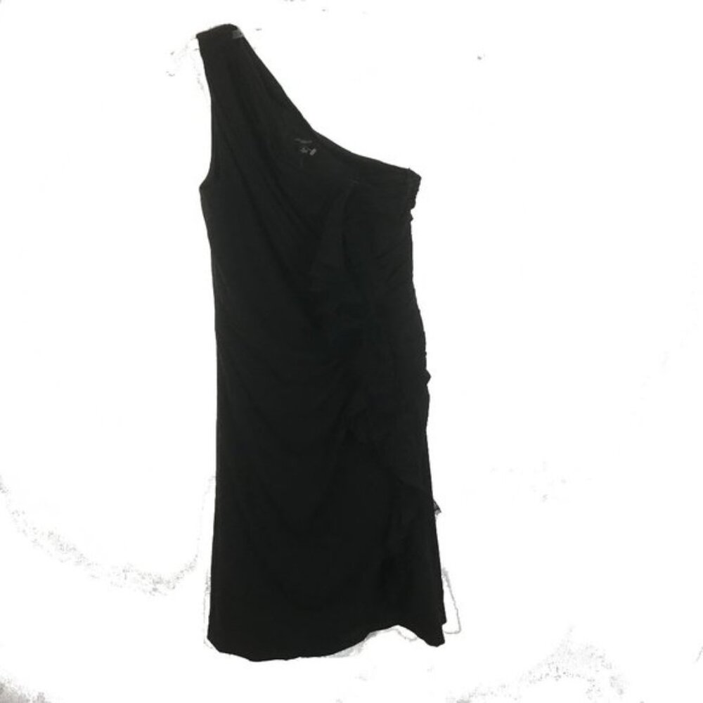 NWT Womens Size 6 Ann Taylor Black Pure Stretch Silk Ruffle Knee-Length Dress